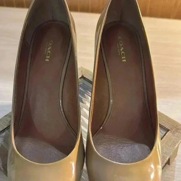 Coach Roni Wedge Patent Leather Tan Heels - Picture 9 of 9